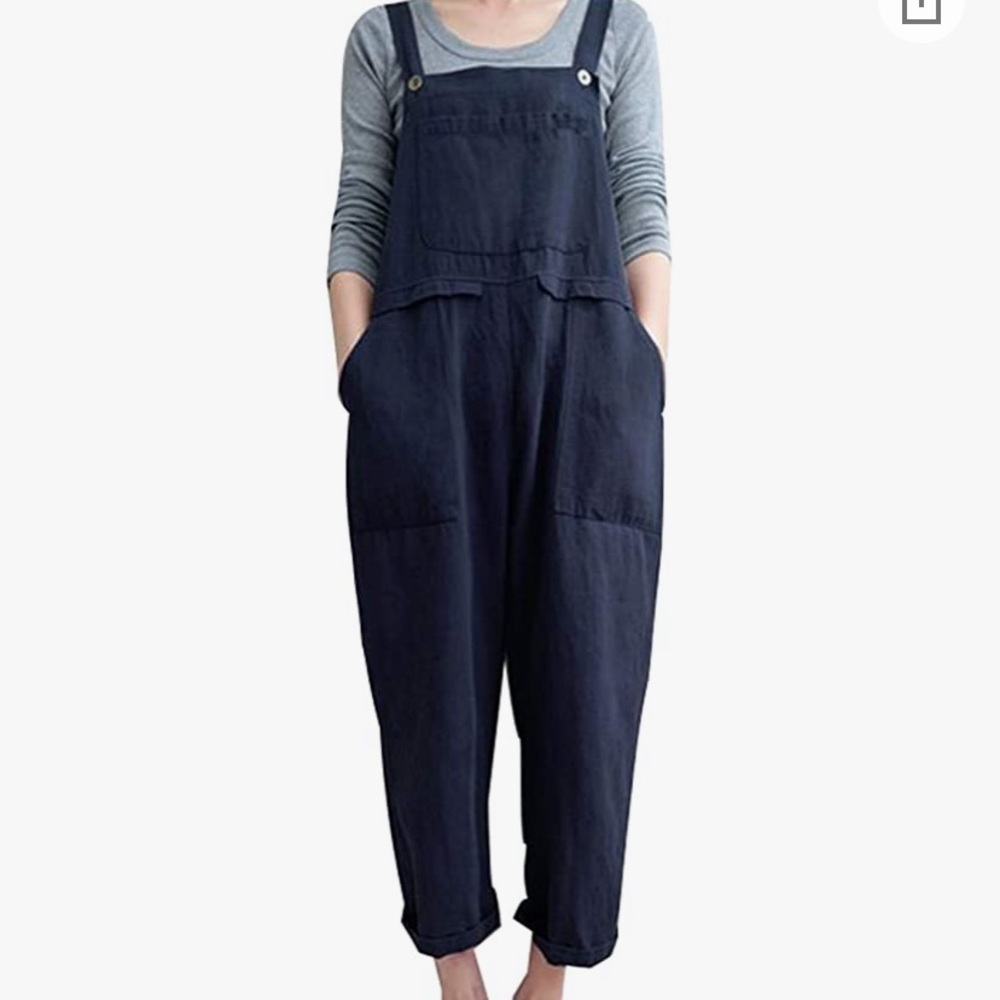 Casual Loose Baggy Linen Cotton Wide Leg Harem Overalls